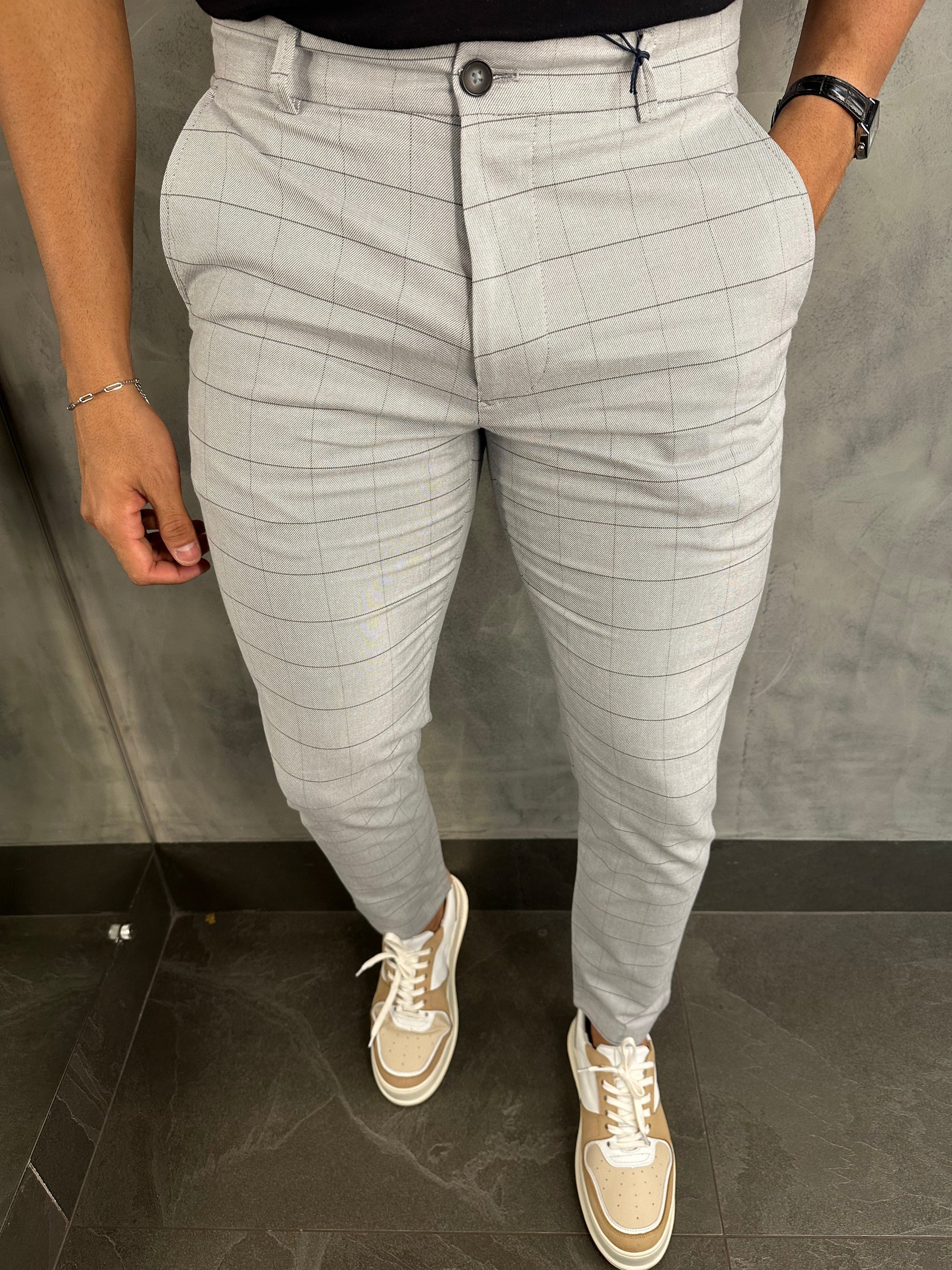 Calça Alf. Sarja Skinny Fio Tinto Xadrez Barezy