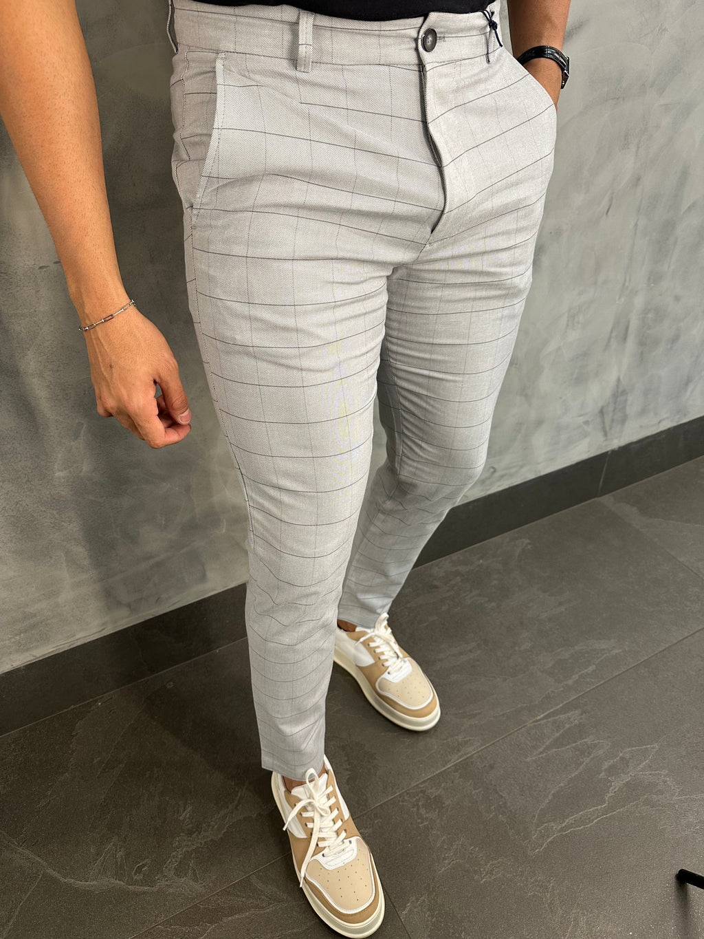 Calça Alf. Sarja Skinny Fio Tinto Xadrez Barezy