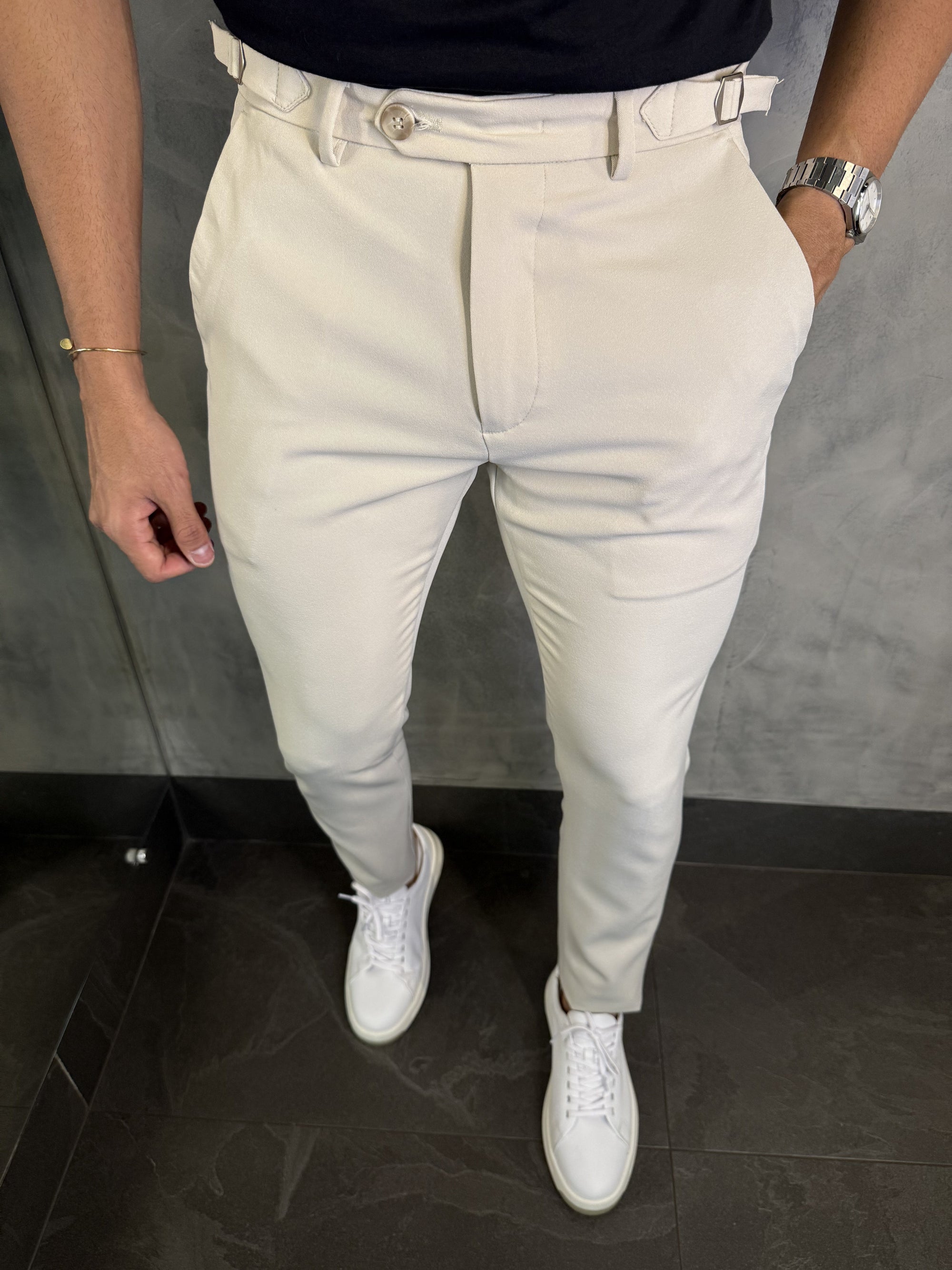 Calça Alfaiataria Verona Ajuste Lateral Ponto H Areia