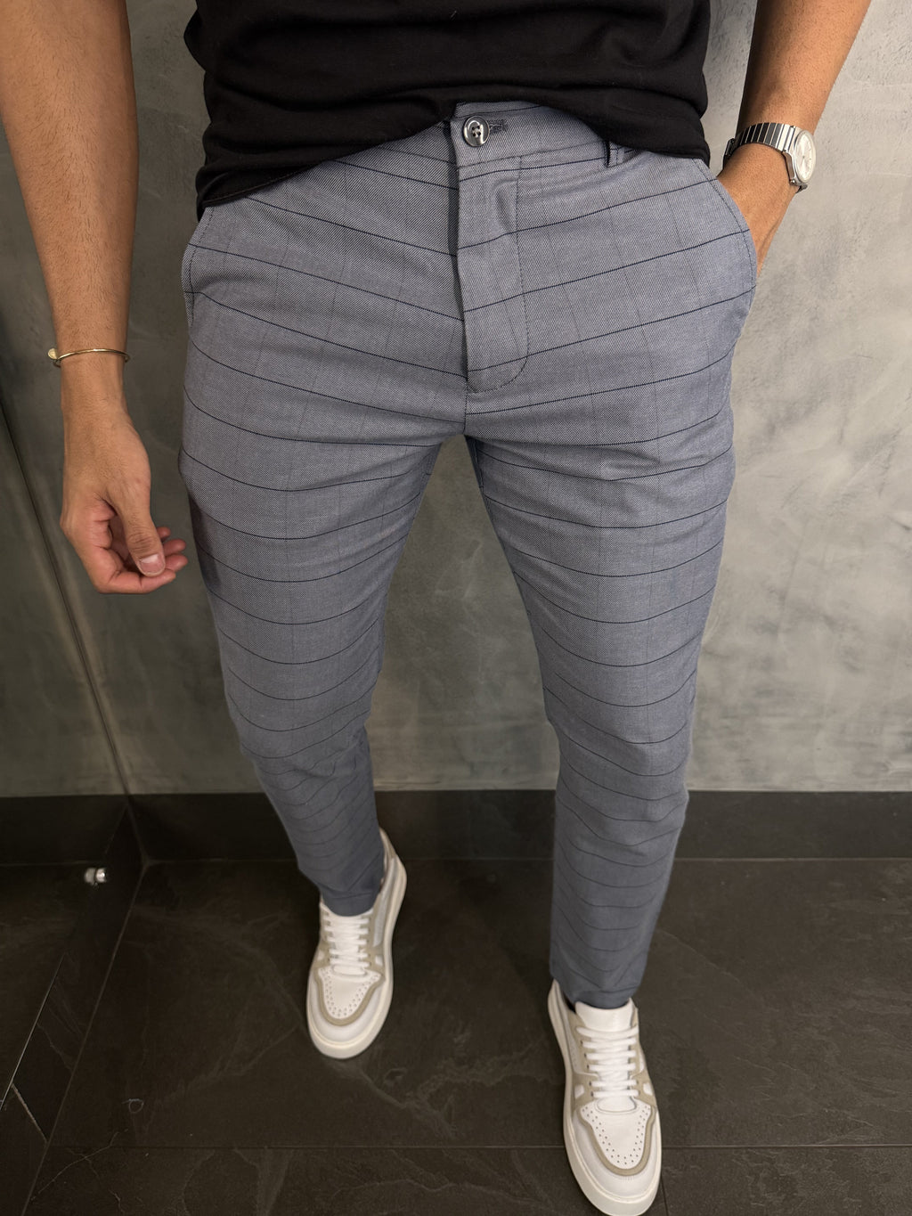 Calça Alf. Sarja Skinny Fio Tinto Xadrez Barezy