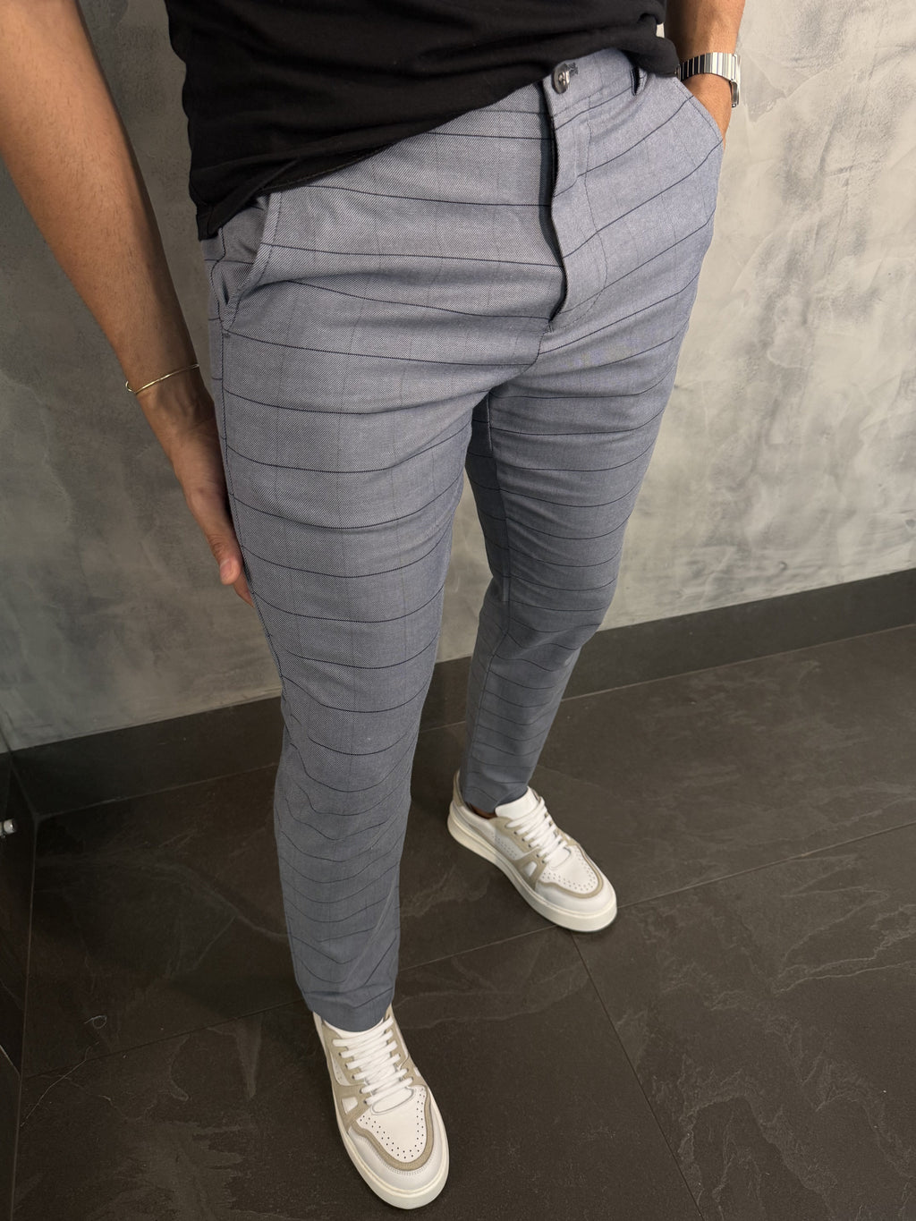 Calça Alf. Sarja Skinny Fio Tinto Xadrez Barezy