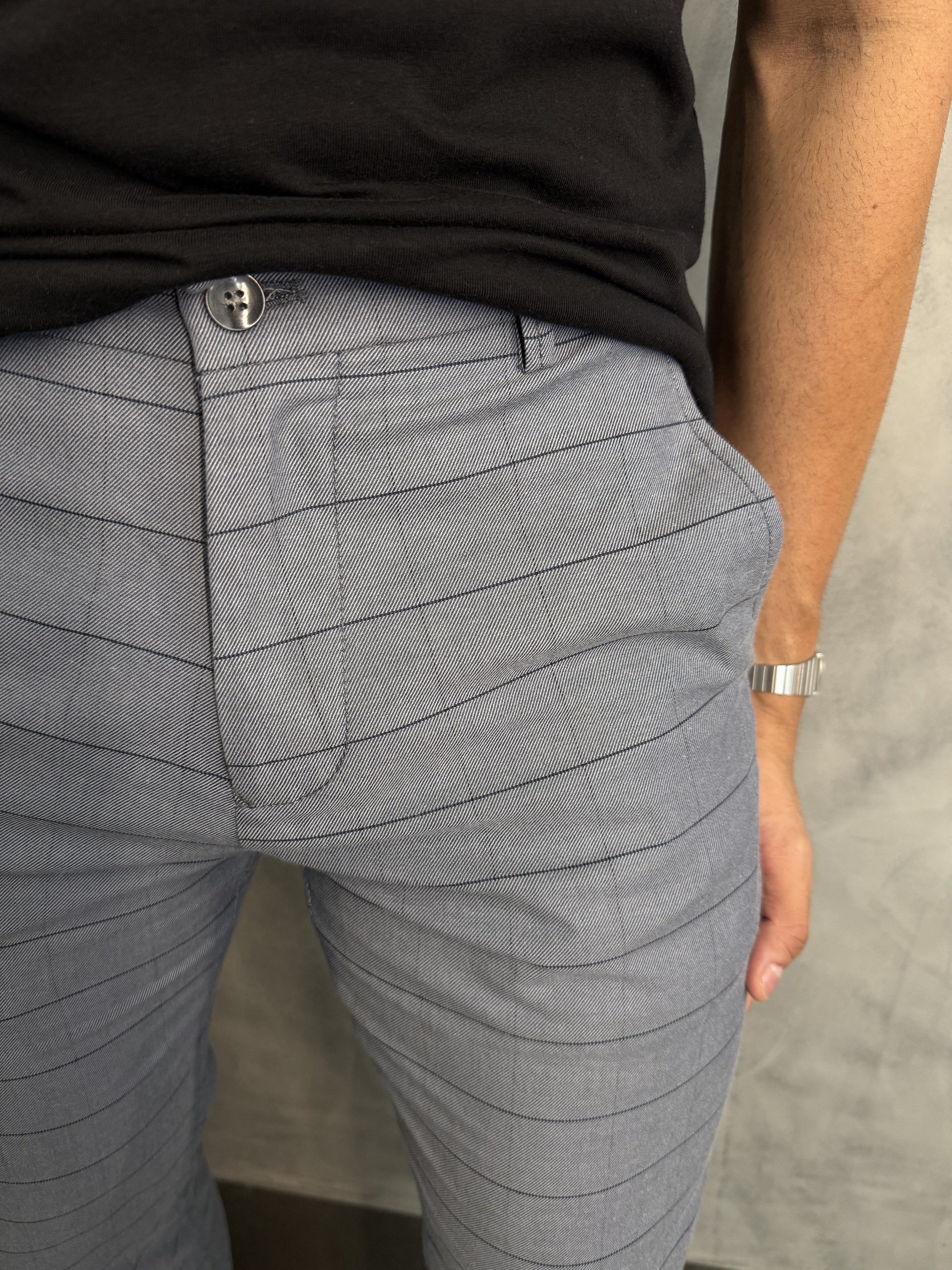 Calça Alf. Sarja Skinny Fio Tinto Xadrez Barezy