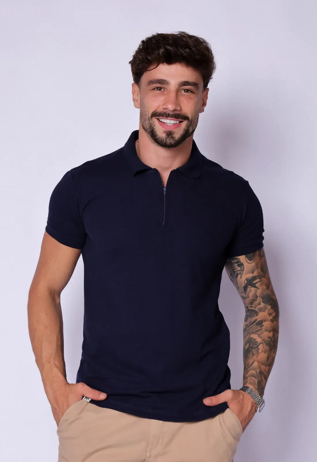 Camisa Polo Ziper Azul Marinho