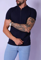 Camiseta Gola Padre Zíper Azul Marinho