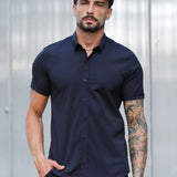 Camisa Masculina Manga Curta Slim Preta