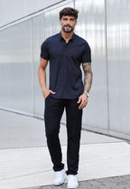 Camisa Masculina Manga Curta Slim Preta