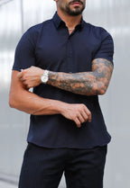 Camisa Masculina Manga Curta Slim Preta