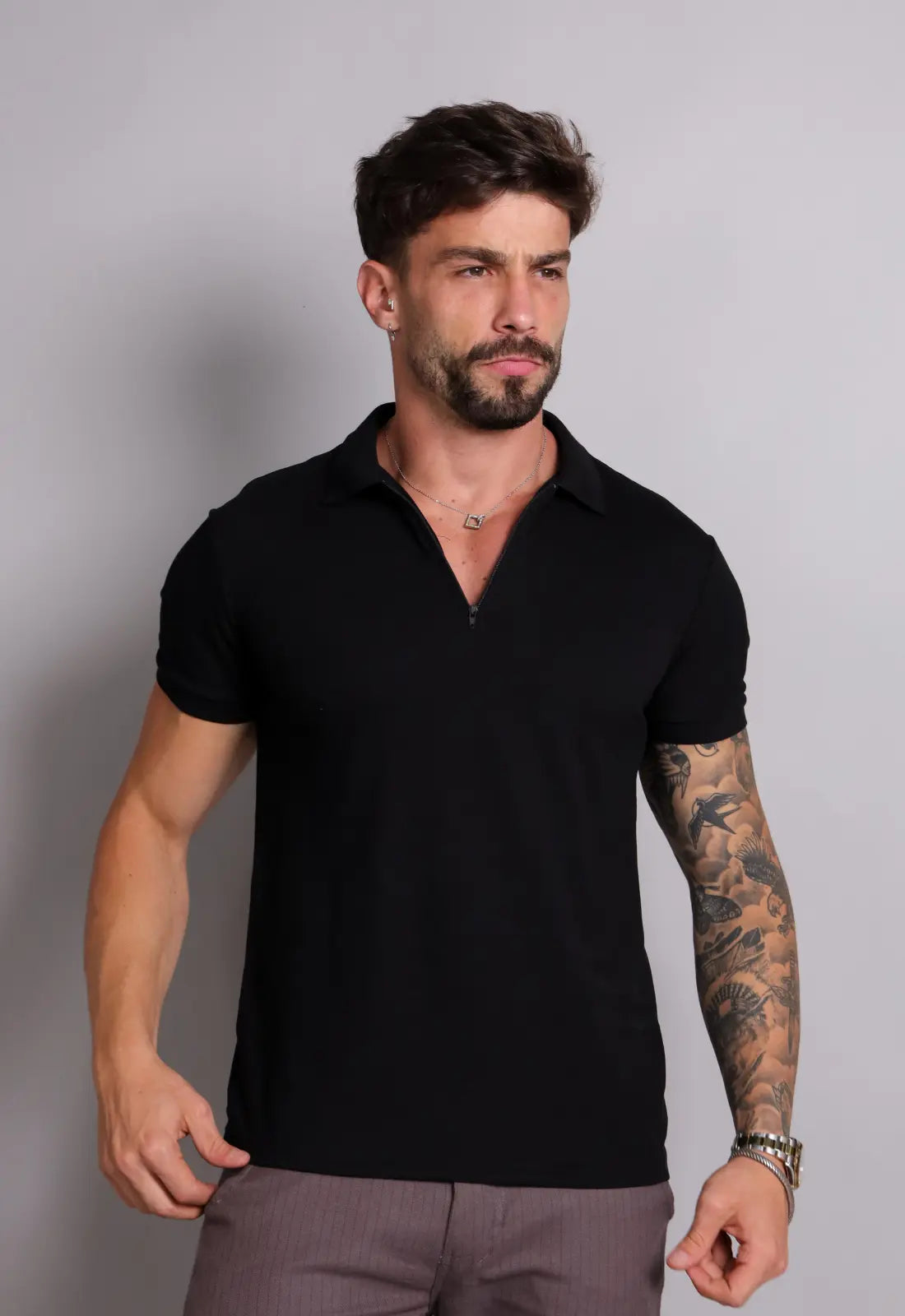 Camisa Polo Ziper Preta