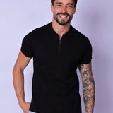 Camiseta Gola Padre Zíper Preta