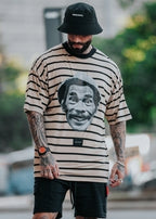 Conjunto Camiseta Oversized Seu Madruga Bege E Shorts Preto