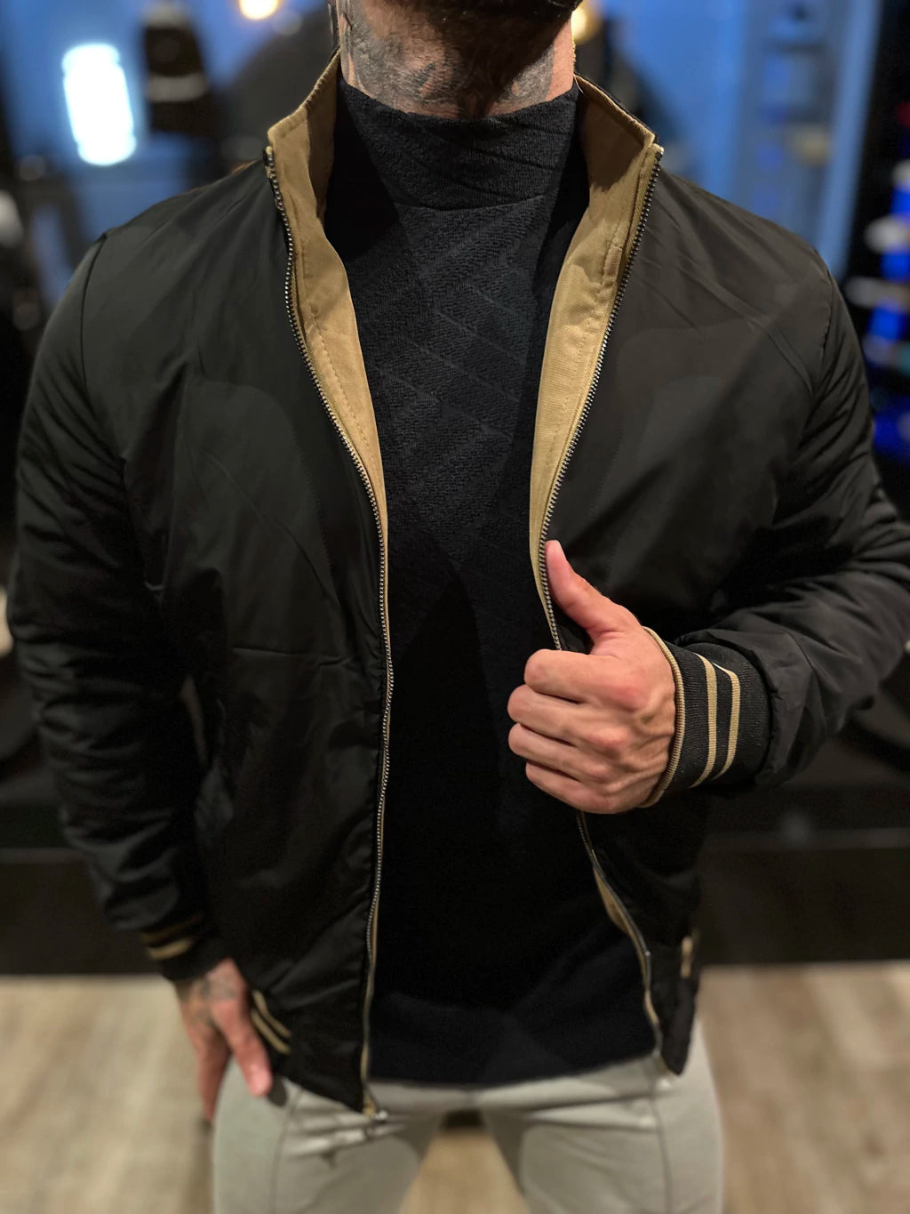 Jaqueta Premium Casual Reversivel Caqui/Preta