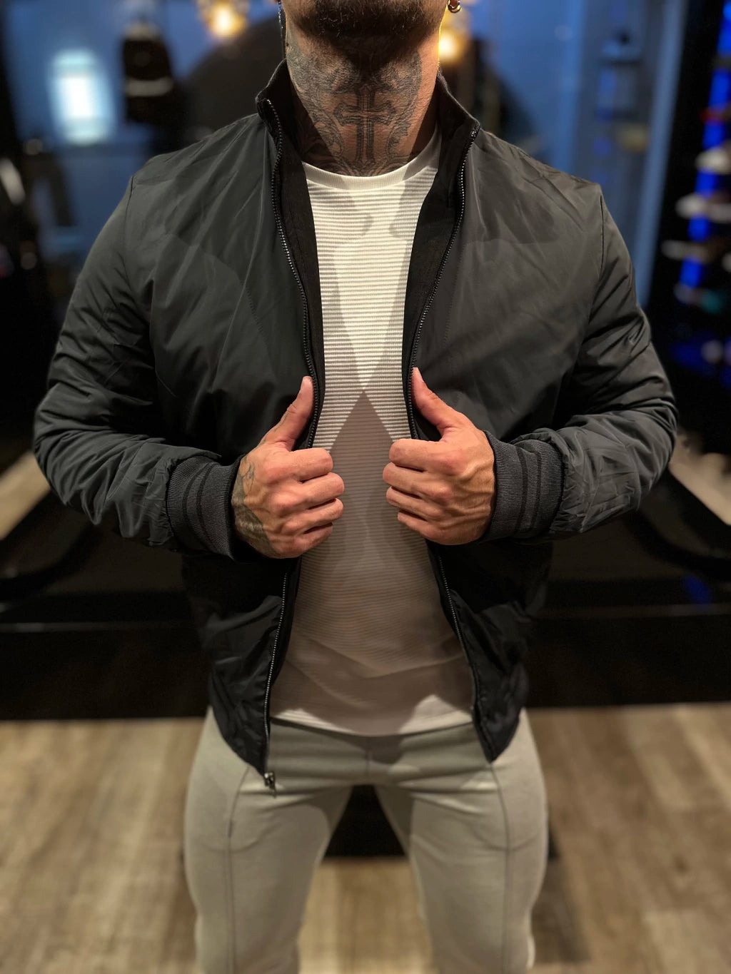 Jaqueta Premium Casual Reversivel Preta/Chumbo