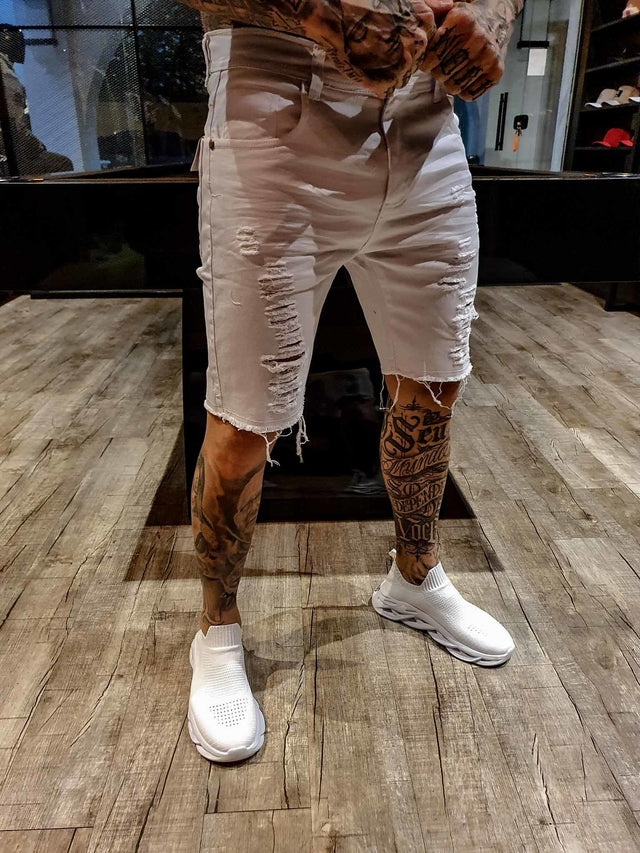 Bermuda Jeans Branca Destroyed
