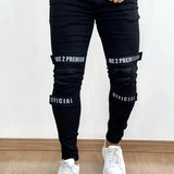 Calça Sarja Masculina Super Skinny Preta Detalhes Velcro