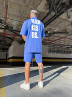 Conjunto Moletinho Over Azul Camiseta e Shorts