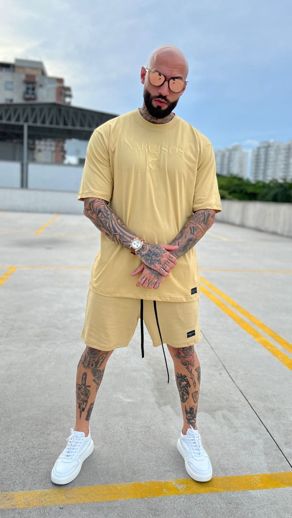 Conjunto Camisa Oversized Areia E Shorts