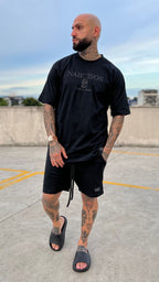 Conjunto Camisa Oversized Bordado E Shorts Preto