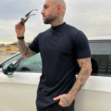 Camisa Canelada Gola Alta Preta