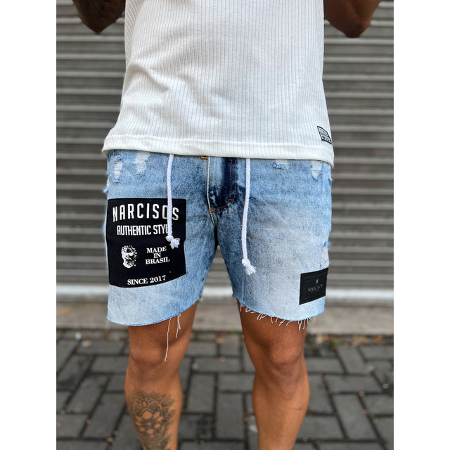 Bermuda Jeans Aplique Quadrado