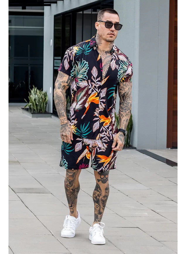 Kit Camisa Manga Curta e Shorts Black Summer