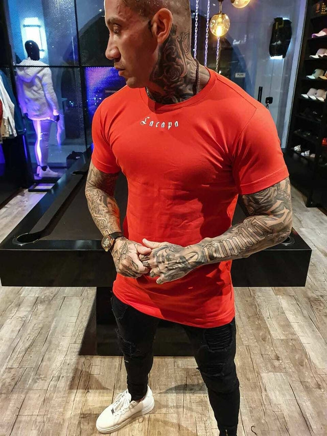 Long Slim Fit Logo Emb Red