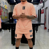 Conjunto Camiseta Oversized Gola Alta E Shorts Salmão